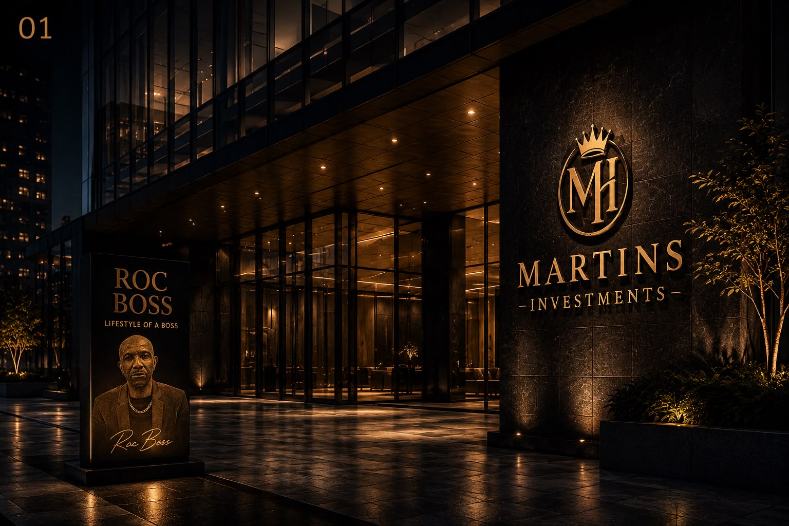 Martins Investments headquarters exterior with Roc Boss display